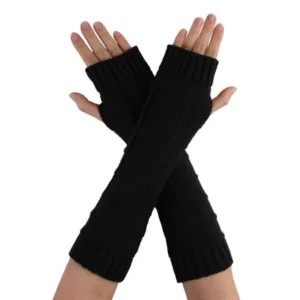 Unisex's Knit Thumbhole Cable Fingerless Knitted Gloves Black