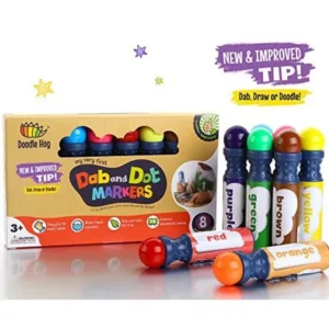 Dab and Dot Marker Set of 8 Washable Paint Dauber / Markers /Dabbers for learning Alphabets, Numbers, Math, Speech & Art Educational Activities in Preschool Kindergarten and Homeschool