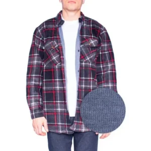 Flannel Shirt Jackets for Men Big And Tall Heavy Quilted Thermal Lined Button Down Jacket Up-to Size 5XL-Red/Blu-Large