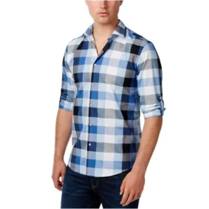 Alfani Mens Big and Tall Plaid Button Up Shirt oceanriver 2XLT - Big & Tall