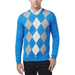 Pima Cotton Argyle V-Neck Sweater Palace Blue XXL 2XL