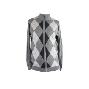 Club Room Charcoal Argyle Zip-Front Pima Cotton Sweater XL