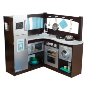 KidKraft Grand Gourmet Uptown Espresso Corner Wood Play Kitchen & Metal Cookware