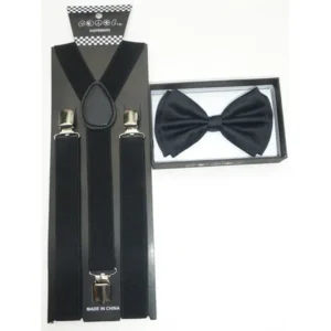 Black - Bow tie and Suspender, Bowties & Suspenders Set, Classic Accessory for Adults, Teens, and Children