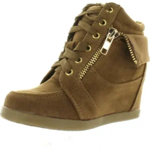 Peter Gladys24 Kids Tan Fashion Leatherette Suede Lace-up High Top Wedge Sneaker Bootie