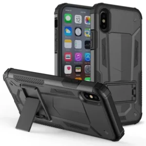 Kaleidio Case For Apple iPhone XS / X [Mech Armor] Hybrid Drop Protection [Shockproof] Slim Fit Protective Impact Cover w/ Kickstand w/ Overbrawn Prying Tool [Black/Black]