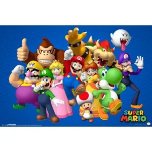 Super Mario Bros Nintendo Platform Video Game Group Characters Mario Luigi Princess Poster - 18x12 inch