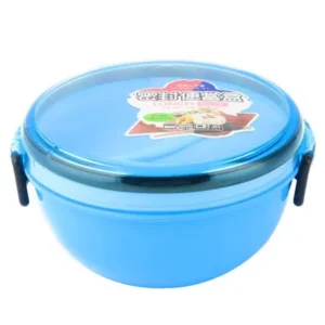 Unique Bargains Home Office Plastic Round Shaped Lunch Box Food Storage Container Blue