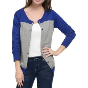 unique bargains women's long sleeves color block slim fit knit cardigan blue (size xl / 16)