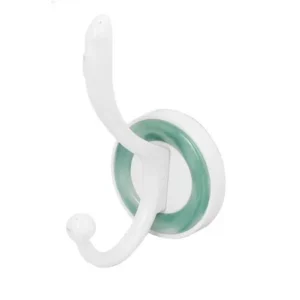 Unique Bargains Clothes Robe Metal Wall Mounted Double Hook Hanger White Green