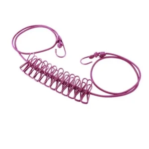 Travel Elastic Rubber Portable Windproof 12 Clips Dry Rope Clothes Lines Fuchsia