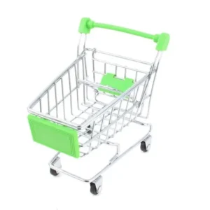 Ornament Size Movable Desktop Shopping Cart Toy Model Silver Tone Green