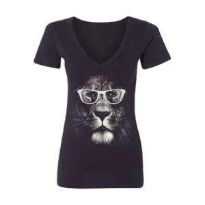 Lion With Glasses Women's Deep V-neck Black Small