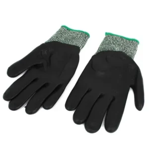 Unique Bargains Pair PU Covered Anti Cutting Protection Gloves Black 23cm Long