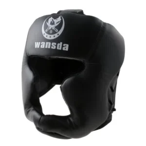 Unique Bargains Black Faux Leather Padded Head Guard Helmet Training Kick Boxing Headgear