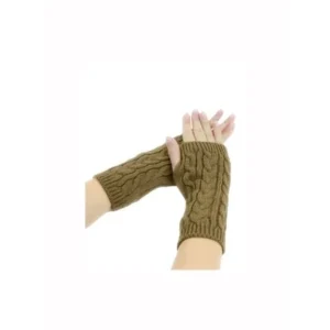 1606-D229 Unisex Thumbhole Fingerless Cable Knit Knitted Gloves F