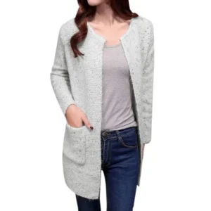 Unique Bargains Women Long Sleeve Front Opening Sweater Cardigan Off