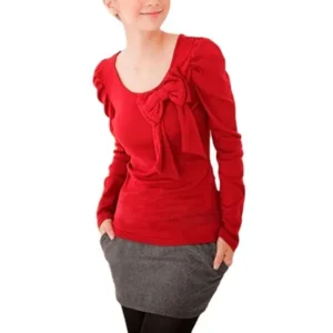 Unique Bargains Women's Ruched Long Sleeves Bowknot Detail Top
