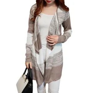 Unique Bargains Women Long Sleeve Front Opening Draped Knit Cardigan