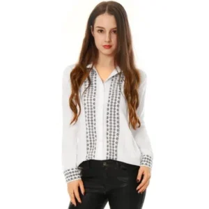 Women's Tile Print Buttoned Long Sleeves Tunic Shirt