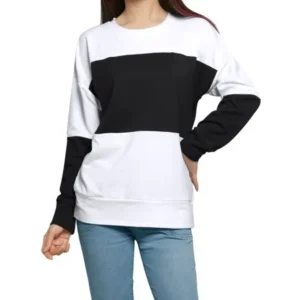 Unique Bargains Women's Block Crew Neck Long Sleeves Loose Fit Sweatshirt