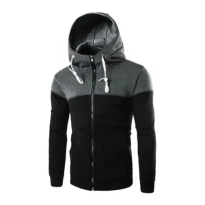 Men's Long Sleeve Drawstring Hooded Front Pockets Slim Fit Hoodie Black (Size M / 40)