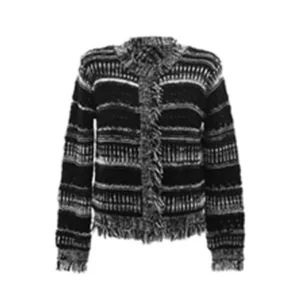 Women's Round Neck Snap Button Padded Shoulder Tassels Cardigan Sweater (Size S / 4)