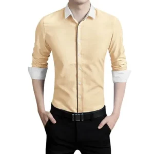 Point Collar Long Sleeves Single Breasted Casual Shirt