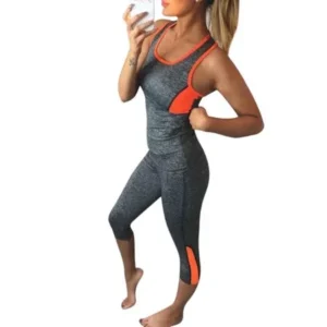 Women Athletic Gym Yoga Clothes Running Fitness Racerback Tank + Mid-Calf Shorts Sport Suits LEOZEE