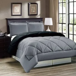 3PC Down Alternative Reversible Comforter Set Grey and Black Full Queen Size