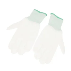 Unique Bargains Elastic Cuff PU Coated Palm Work Hand Gloves White 23.5cm Pair