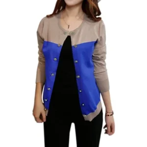 Unique Bargains Women's Color Block Buttons Decor Slim Knit Cardigan