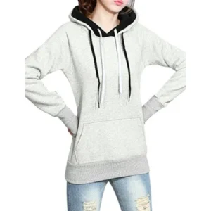 Unique Bargains Ladies Kangaroo Pocket Double Layer Hooded Sweatshirt