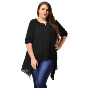 Ladies Long Sleeve Button Down Plus Size Casual Blouse Tunic Shirt