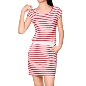 Women's Round Neck Sleeveless Stripes Unlined Casual Dresses Red