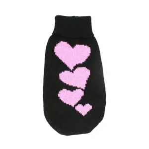 Unique Bargains Pet Dog Puppy Hearts Pattern Turtleneck Apparel Knitwear Sweater Black Size M