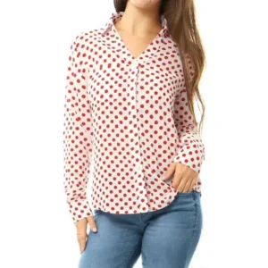 Women Polka Dots Long Sleeves Buttoned Shirt