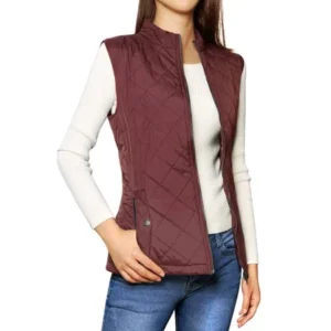 Women's Zip Up Stand Collar Quilted Bodywarmer Down Vest Red (Size L / 12)