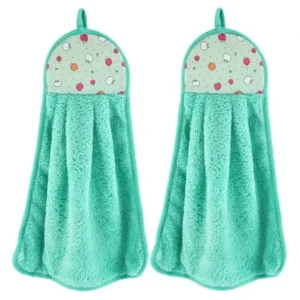 Unique Bargains Apple Printed Wall Hanging Cleaning Hand Drying Towel Turquoise 2 Pcs