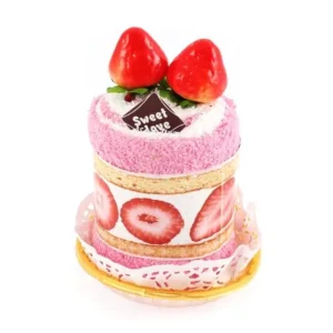 Unique Bargains Roll Cake Design Strawberry Decor Wedding Party Gift Washcloth Hand Towel Pink