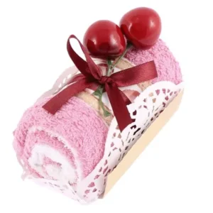 Roll Cake Design Cherry Decor Wedding Party Gift Washcloth Hand Towel Pink