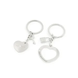 Pair Latest Style Lovers Pendant Metal Heart Key Ring Silver Tone