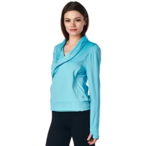 LA Society LA Society Women's Turquoise Yoga Sport Fitness Running Wrap Zipper Design Jacket Turquoise Small