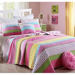Best Comforter Set 2 Pieces Bedding Set Pink Dot Striped Floral Bedspreads Quilts Set for Girls Kids Children Cotton Twin