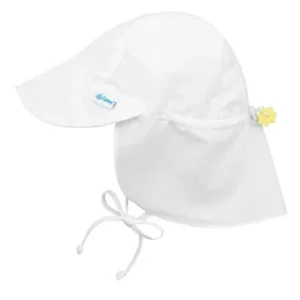 Iplay Flap Sun Hat for Baby Boy, Baby Girl, or Unisex Gender Neutral Sun Protection Large Billed Baby Hat- Solid White-Newborn 0-6 Months Adjustable Fit Outdoor Hat With Chin Strap and Neck Flap Swim