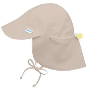 Iplay Flap Sun Hat for Baby Boy, Baby Girl, or Unisex Sun Protection Large Billed Baby Hat - Solid Khaki Beige Tan Infant 9-18 Months Adjustable Fit Outdoor Hat With Chin Strap and Neck Flap Swim Hat