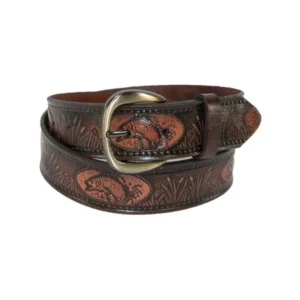 Size 44 Mens Leather Fish Embossed Bridle Belt, Brown