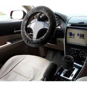 Zento Deals Non-slip Car Steering Wheel Handbrake Gear Shift Plush Cover - Black