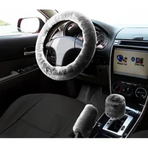 Zento Deals Non-slip Car Steering Wheel Handbrake Gear Shift Plush Cover - Gray