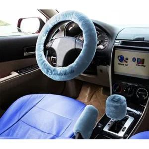 Zento Deals Non-slip Car Steering Wheel Handbrake Gear Shift Plush Cover - Blue